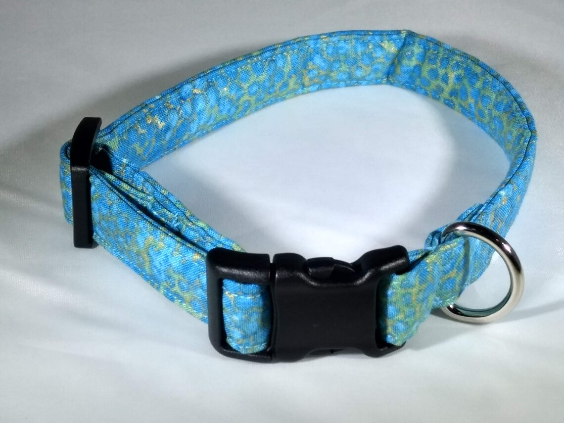 Dog Collar Teal and Gold Metallic Etsy