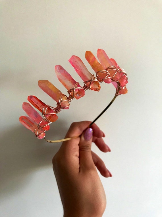 PINK & ORANGE OMBRE Bridal Crystal Crown, Tiara - Etsy display picture 3
