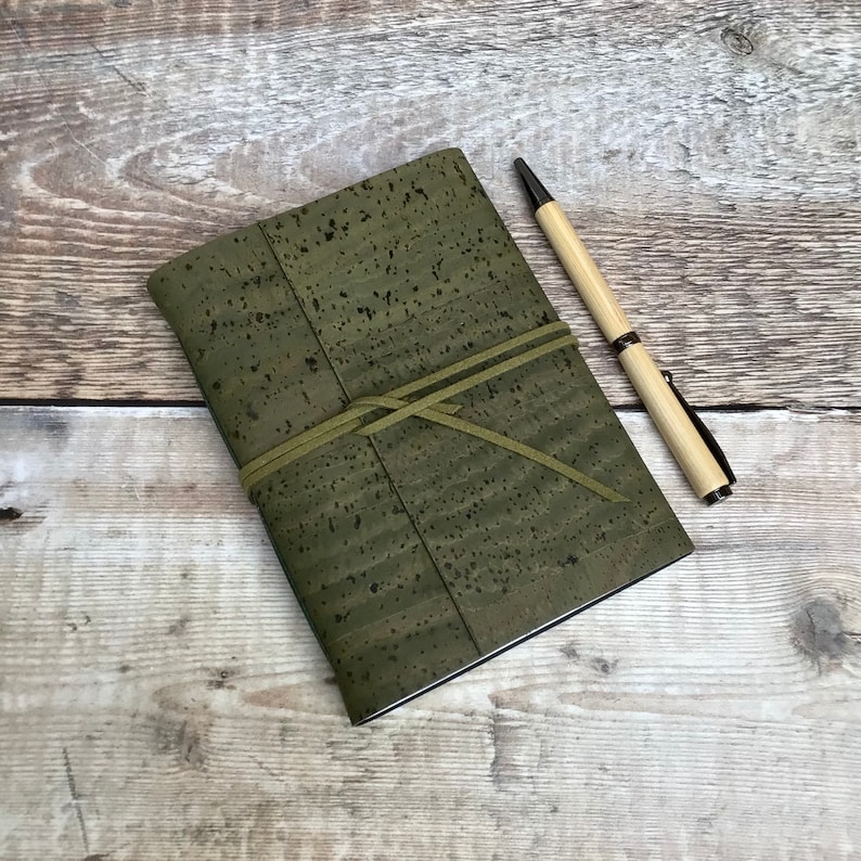 Cork Journal / Notebook in olive green image 1