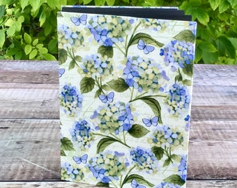 Concertina Photo Album covered with Blue Hydrangeas fabric