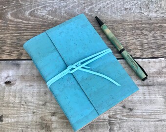 Cork Journal / Notebook in aqua blue