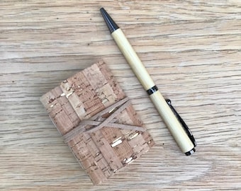 Mini Cork Notebook in a natural stripe with golden flecks