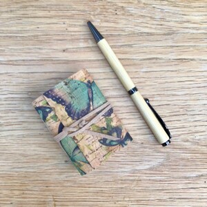 Mini Cork Notebook with blue butterflies print image 1