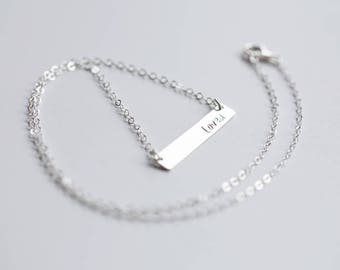 Silver Bar Necklace, Personalized Sterling Silver Name Necklace, Custom Minimalist Hand-stamped Sterling Silver Jewelry