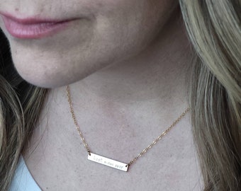 Gold Bar Necklace, Personalized 14k Gold-filled Name Necklace Minimalist Hand-stamped Gold Jewelry, Modern, Simple Jewellery
