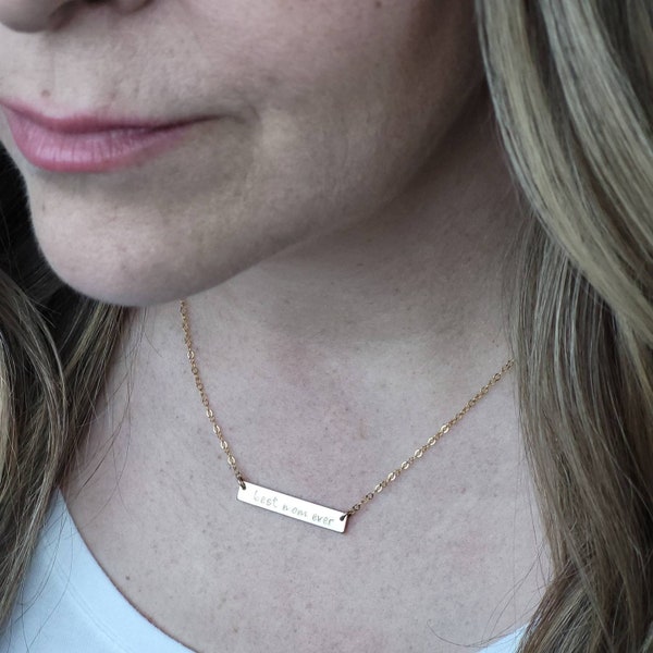 Gold Bar Necklace, Personalized 14k Gold-filled Name Necklace Minimalist Hand-stamped Gold Jewelry, Modern, Simple Jewellery