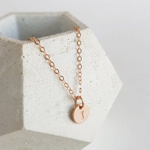 Cercle 14k Collier Personnalisé rempli dor rose, Initial, Monogramme, pendentif disque, bijoux maman, collier nom, délicatesse, bijoux minimalistes, image 1