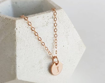 Circle 14k Rosegold filled Personalized Necklace, Initial, Monogram, disc pendant, mom jewelry, name necklace, dainty, minimalist jewellery,