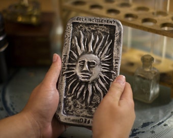 Sun Tarot Card Plaque, Etteilla Style, Cast Aluminum or Resin