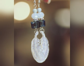 Luminous feather crystal earrings