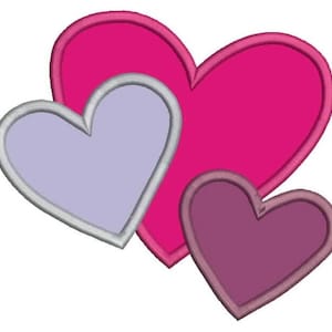 Hearts Applique Design - 4 sizes and 6 formats