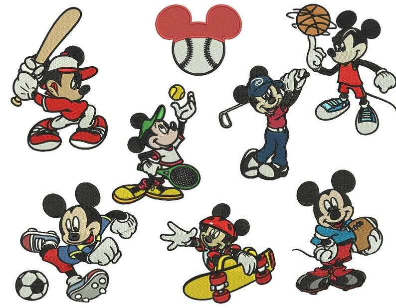 Mickey Sports Collection Embroidery Design 4 Sizes 8 Itens Etsy
