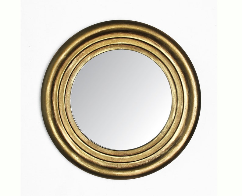 Round Mirror Decorative Wall Wood Frame Decor Gold Circular Framed