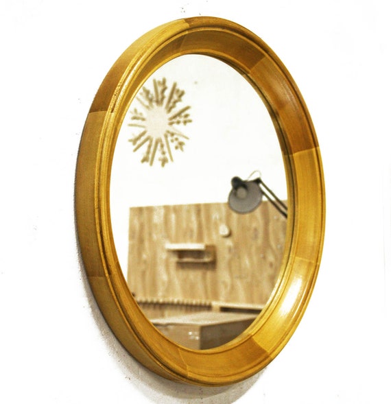 Round Mirror Wood Frame Wall Mount Bathroom