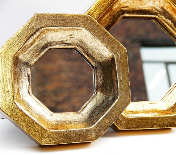 Set Of 2 Octagon Gold Leaf Wall Mirrors Small Decorative Wall Etsy
