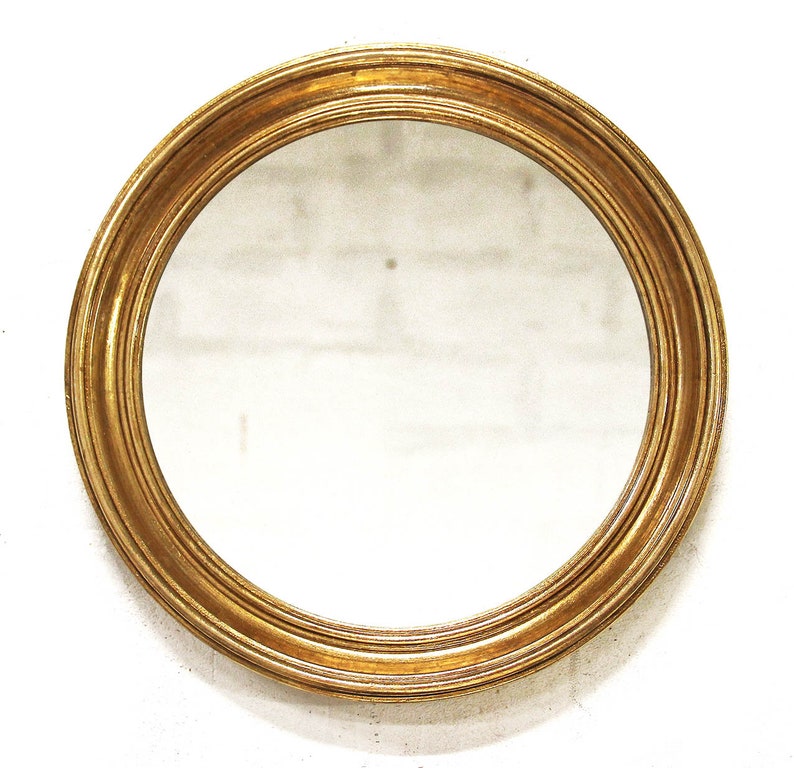 Gold Leaf Round Mirror Decorative Wall Wood Frame Framed Mount