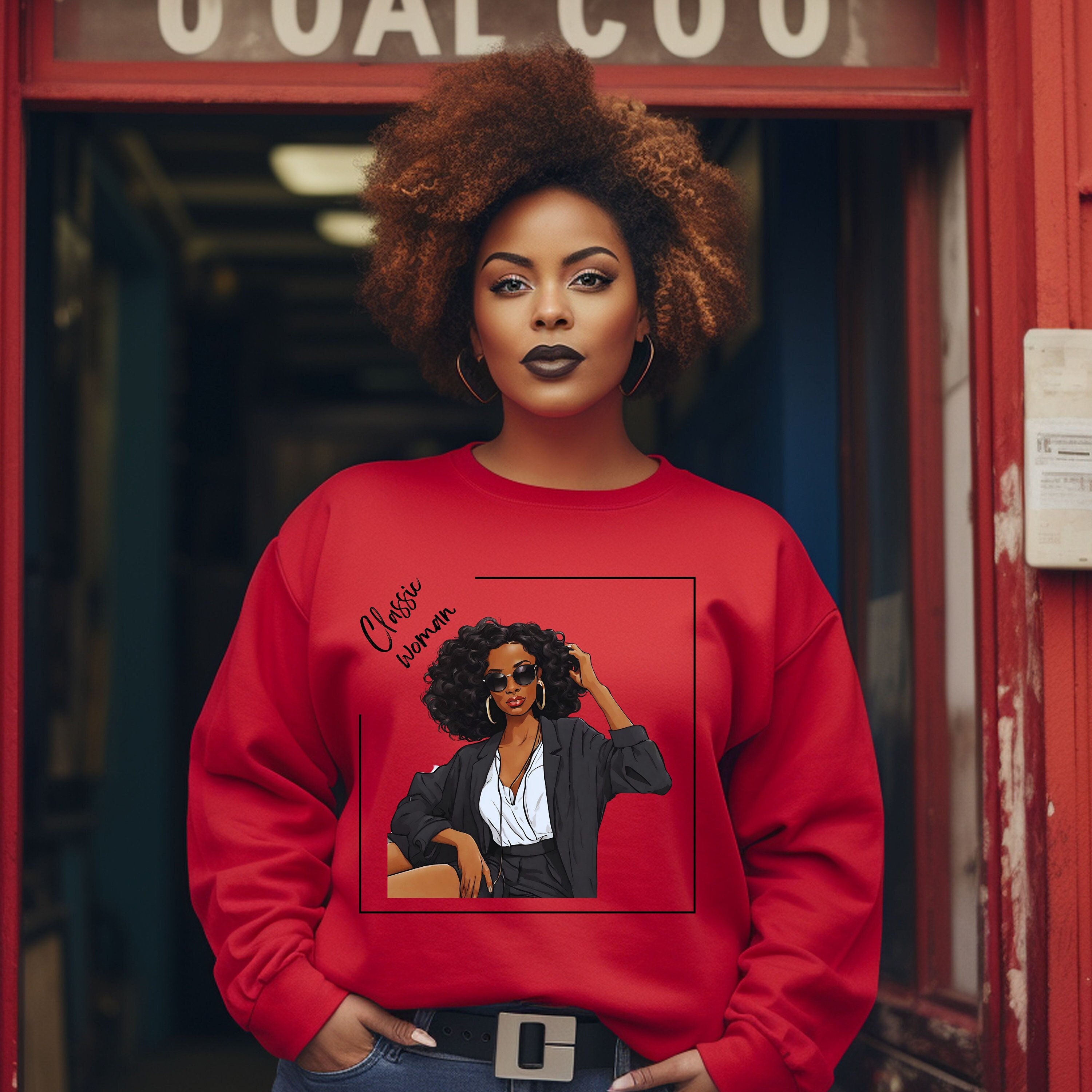 Graphic sweatshirt for Black Women Sweatshirt with black girls, Afro Woman Shirt, vibrant Black Girl Shirts, Melanin tops for minimalist.
