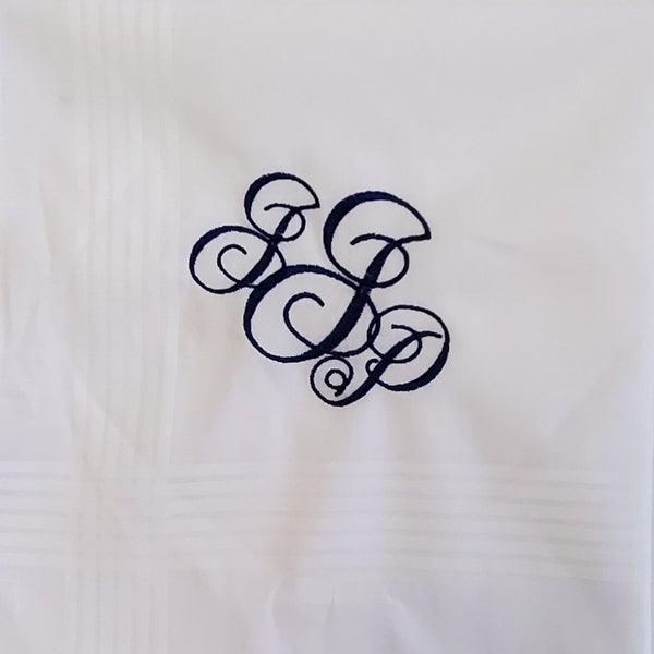 Embroidered Monogrammed Hanky Men's Solid White Cotton Handkerchief, Father's Day gift, Wedding Gift, Father of the Bride