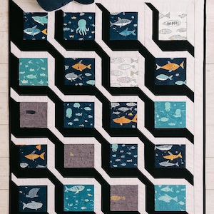 Child’s Patchwork Quilt – Deep Sea Illusions | Personalized Toddler Quilt with Ocean Animals