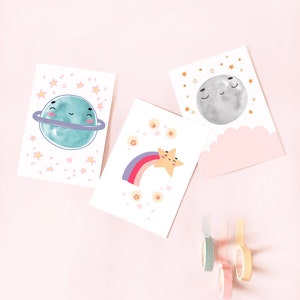6 Cartoline di ringraziamento, set da cartolina, set di cancelleria Kawaii, cartoline carine, biglietti di ringraziamento Kawaii, note di ringraziamento, cancelleria a tema spaziale