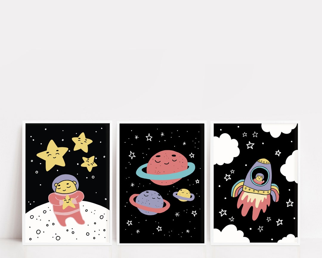 Nursery Decor Printables, Set of 3, Space Theme Nursery, Wall Art Set ...