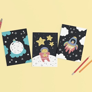 Packung mit Postkarten, A6-Set von 6 Postkarten, Dankeschön-Karten, stationäre sende Geschenk, Planet Themen Karten, Raum Themen Karten, Kawaii Karten.