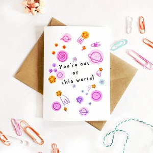 Cartão de felicitações fofo, cartão de aniversário espacial, correio feliz, papel de carta Kawaii, correio Kawaii, cartão de agradecimento, amigo por correspondência, papel de carta Kawaii, cartão fofo