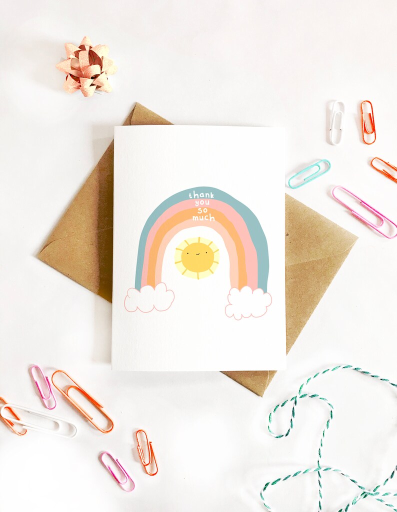 Happy Mail, Kawaii Stationary, Cute Greeting Card, Rainbow Card, Kawaii Mail, Thank You Card, Pen Pal, Rainbow Stationary, Rainbow Art. image 1