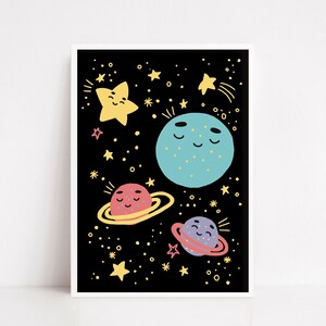 Printable Art, Nursery Decor, Wall Art, Kids Decor, Space Wall Art, Nursery Gift, Digital Download, Digital Art, Space Theme, Happy Planets.
