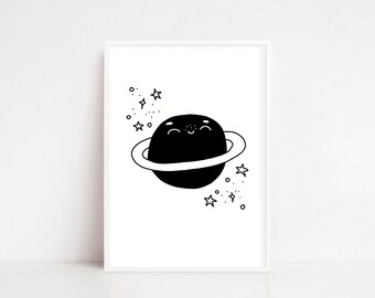 Happy Planet Nursery Print, Space Theme Decor (Digital Download)