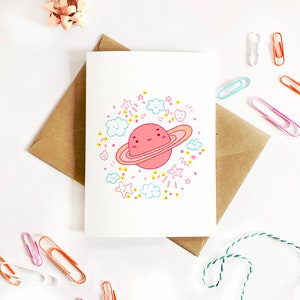 Happy Mail, Kawaii stationaire, schattige wenskaart, ruimte verjaardagskaart, Kawaii Mail, Dank u kaart, pen pal, roze schrijven stationair,