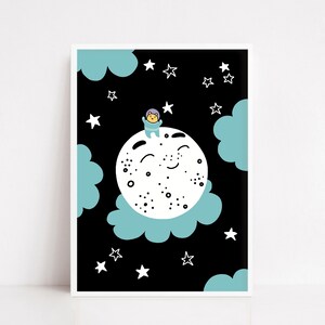 Printable Art, Nursery Decor, Nursery Wall Art, Kids Decor, Space Print, Moon Wall Art, Nursery Gift, Digital Download, Space Friend.