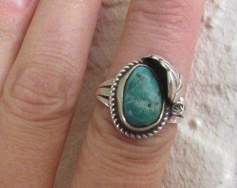 Sterling Silver Turquoise Squash Blossom , Vintage Silver Turquoise Ring, Southwest Ring, Squash Blossom, High Quality Silver, Size 5 1/2