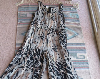 1990s Animal Print Rayon Jumpsuit, Vintage Wide Leg Rayon Leopard and Zebra Print Jumpsuit, Pockets, Flowy Comfy Summer Romper, Medium