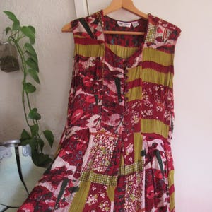 1990s Colorful Rayon Beaded Jane Ashley Romper, Sleeveless Pockets Boho Patchwork Romper, Small