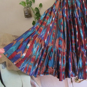Handmade Southwestern Cotton Full Skirt, Tiered Circle Dance Skirt, Full Peasant Skirt, Vintage Handmade Elastic Waist Boho Skirt, S/M/L