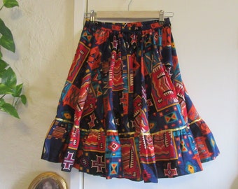 Southwest Boho Swing Skirt, Vintage Cotton Southwest Dance Skirt, Ruffle Skirt, Colorful Cotton Swing Skirt, Fiesta Skirt, Boho Mexico, XS-S