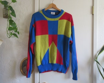 1980s Legends by Hogan Colorful Cotton Sweater, Ben Hogan Golf Sweater, Bright Blue/Yellow/Red Men's Sweater, 80s Retro Sweater, Medium