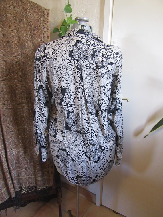 1990s Black White Multi Pattern Blouse, Vintage C… - image 3