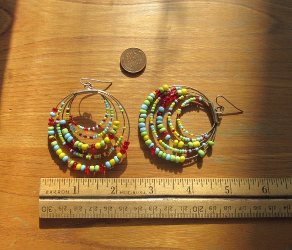 Colorful Five Strand Large Hoop Earrings, Boho Ye… - image 7