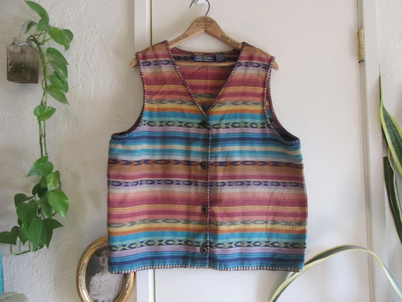 Vintage 1990s Southwestern Cotton Vest, Vintage Willow Ridge Boho Southwest Vest, XL