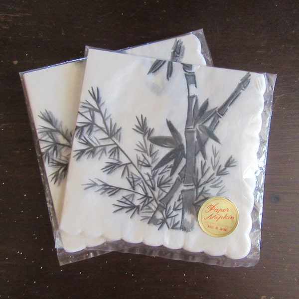 Serviettes en papier vintage fabriquées au Japon, serviettes en papier à imprimé bambou blanc gris, serviettes en papier de riz, 20 paquets non ouverts, Lot de 2