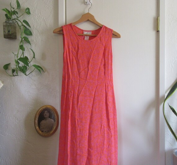 1990s April Cornell Orange and Pink Floral Maxi D… - image 3