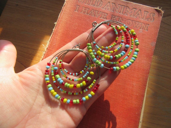 Colorful Five Strand Large Hoop Earrings, Boho Ye… - image 5