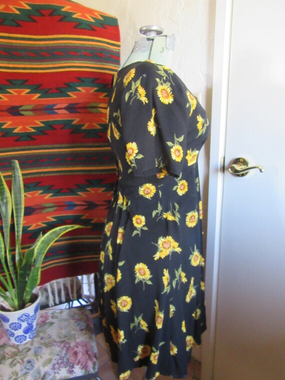 1990s Vintage Sunflower Babydoll Dress, Black Yellow … Gem