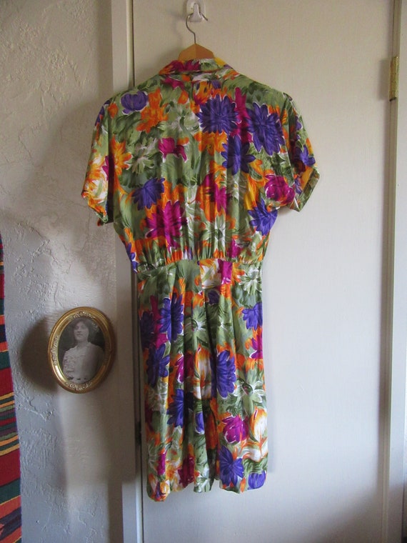 1990s Tropical Floral Print Rayon Romper, Colorfu… - image 5