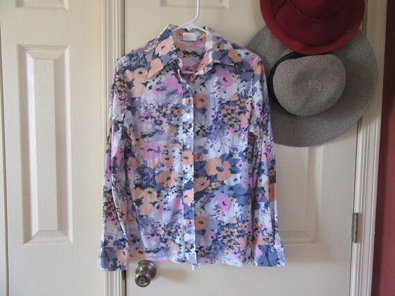 1970s Floral Western Button Down Blouse, 70s Flor… - image 3