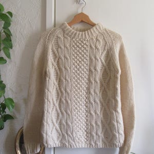 1950s Hand Made Italian Wool Pullover Sweater, Fisherman Sweater, Made for Younkers, Cream Wool Sweater, Small