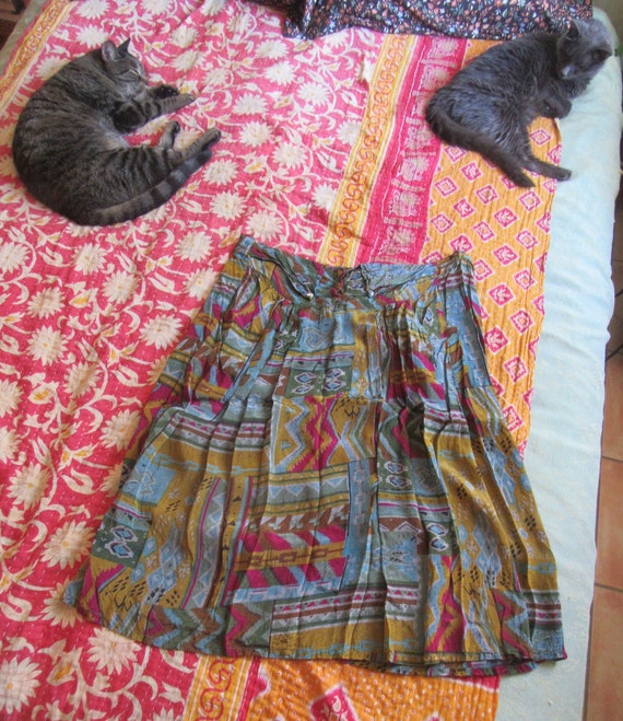 1980s Bohemian Rayon Made in India Midi Skirt, Fun