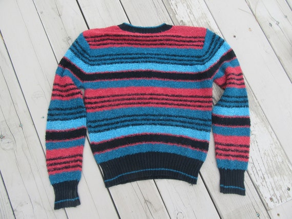 1980s Knobby Striped Sweater, Pink Blue Black Kno… - image 5